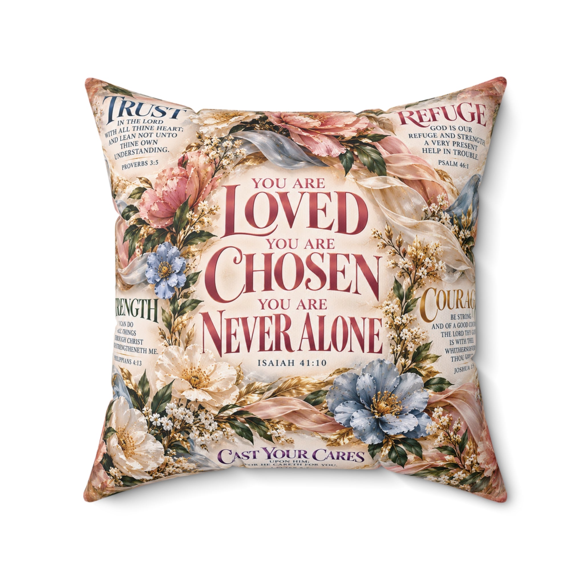 You Are Never Alone Scripture Pillow | Christian Encouragement Gift for Her | Inspirational Floral Throw Pillow
