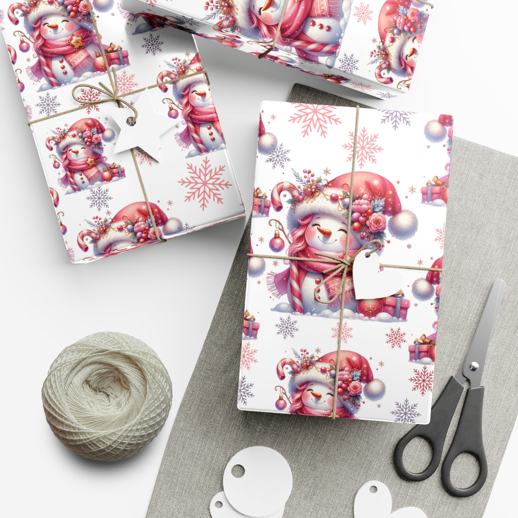 Enchanting Pink Christmas Wrapping Paper Whimsical Winter Wonderland with Pastel Trees, Snowflakes, and Festive Gifts Perfect for a Magical Holiday Season in Matte/Satin, All Occasion - MRSBYVALLE