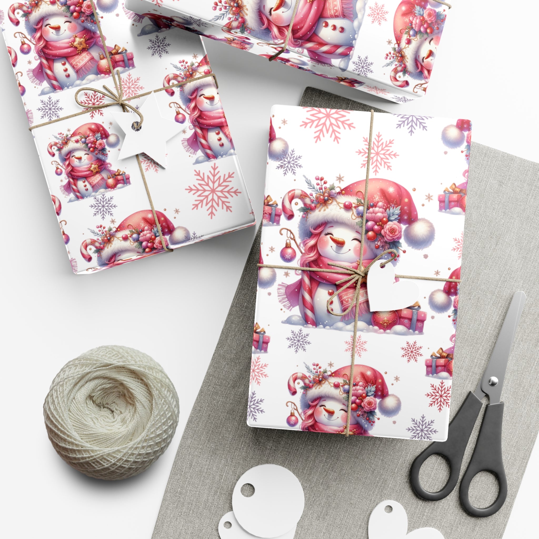 Enchanting Pink Christmas Wrapping Paper Whimsical Winter Wonderland with Pastel Trees, Snowflakes, and Festive Gifts Perfect for a Magical Holiday Season in Matte/Satin, All Occasion - MRSBYVALLE