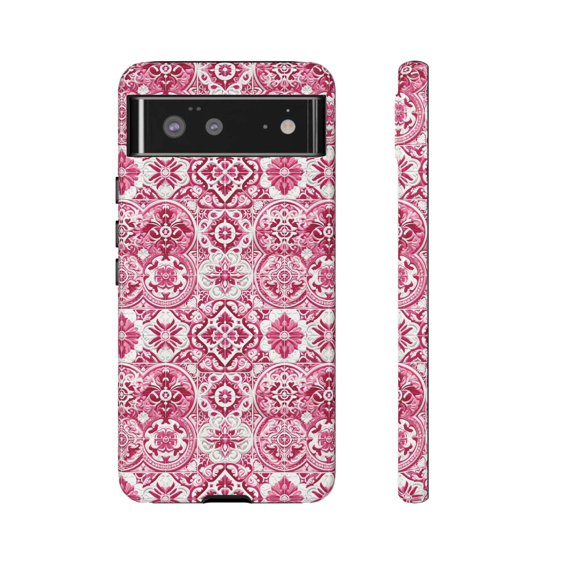 Pink and White Mediterranean Tile Design Phone Case - Stylish, Protective Cover for All Models Gift for Mom Accessory Gift for Her