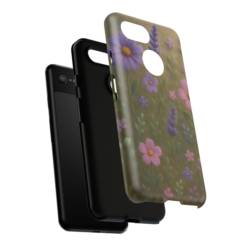 Pastel Flowers 3D Illusion Wildflower Phone Case Cute Pastel Floral Design in Lavender, Pink, Mint Green Aesthetic Protective Case for iPhone and  Android