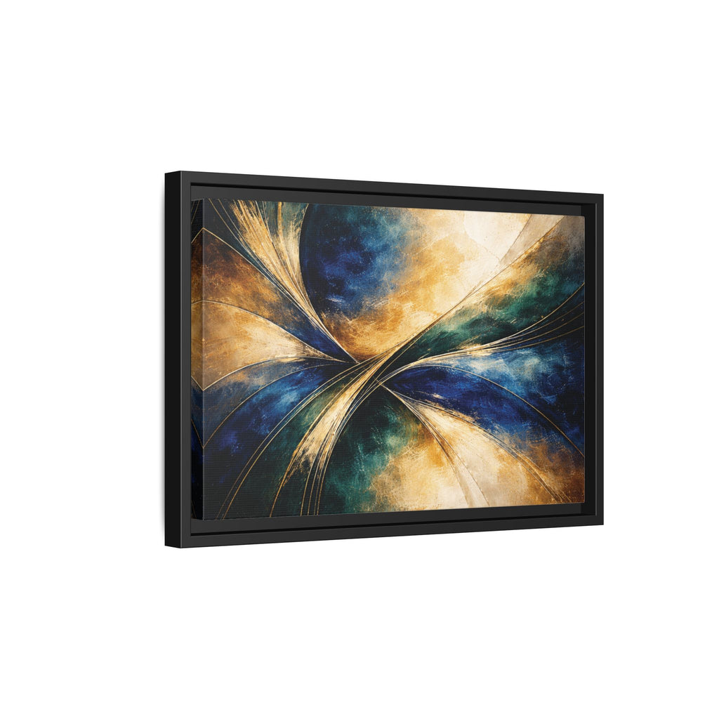 Gilded Convergence  Luxe NeoDeco Blue & Gold Abstract Wall Art Framed