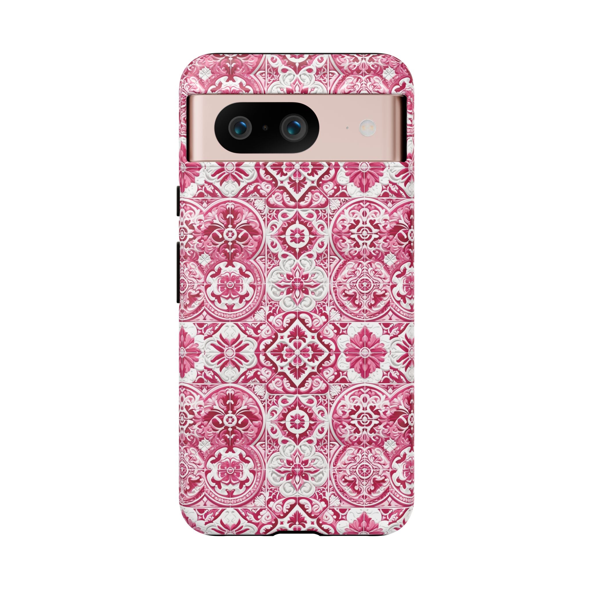 Pink and White Mediterranean Tile Design Phone Case - Stylish, Protective Cover for All Models Gift for Mom Accessory Gift for Her