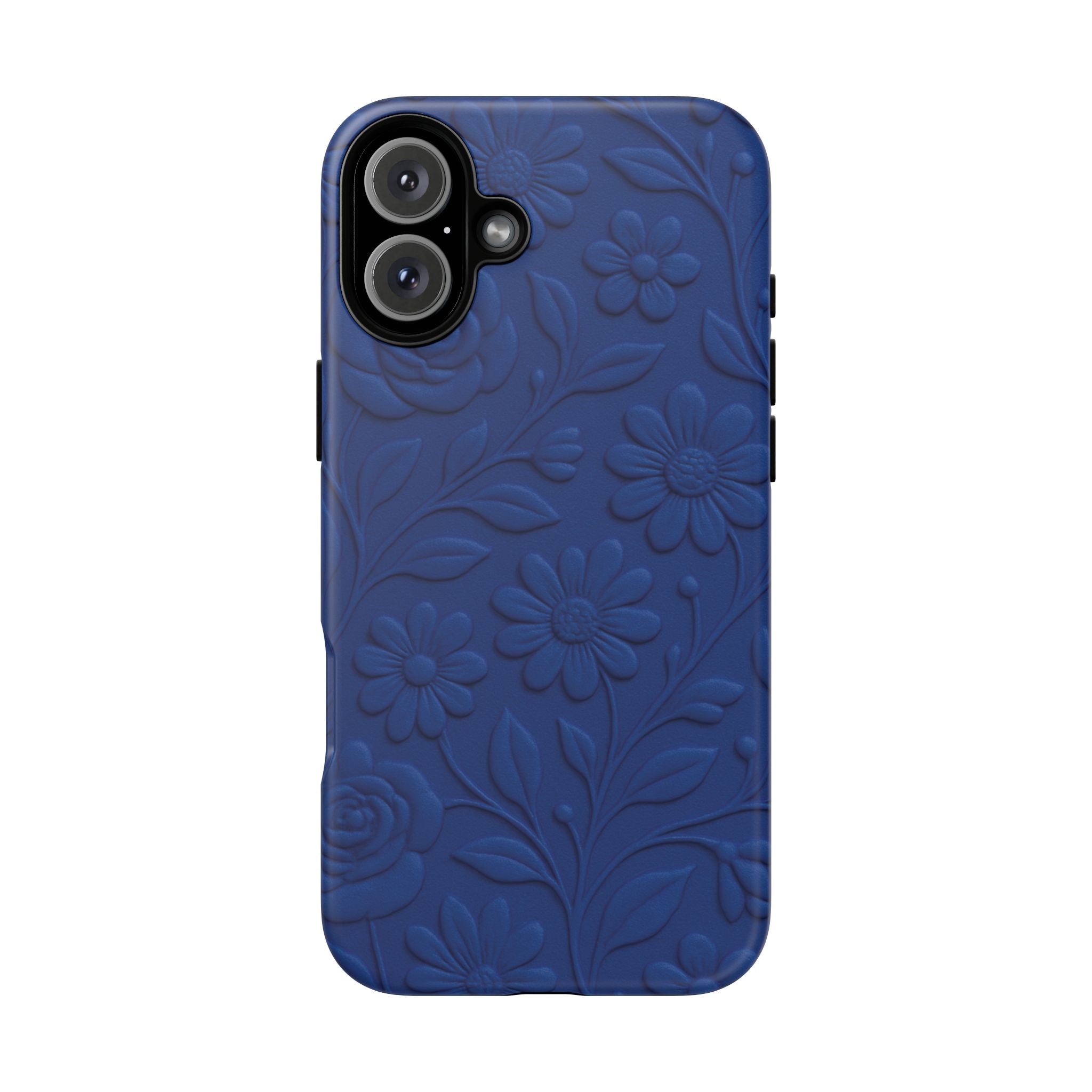 3D Illusion Floral Cobalt Blue Phone Case Elegant Raised Flower Design, Seamless Textured Look, Durable & Stylish Protection for iPhone and Android Models Fits iPhone & Samsung Models