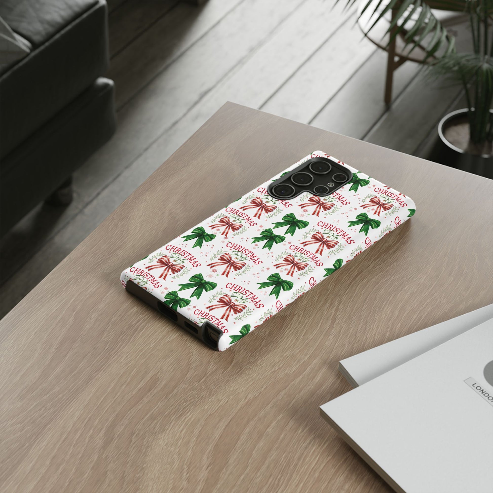 Girly Christmas Coquette Bows Pastel Phone Case for iPhone 17 16 15 23 Samsung, and Pixel | Stylish Protective Cover Gift for Her Perfect for Floral Lover