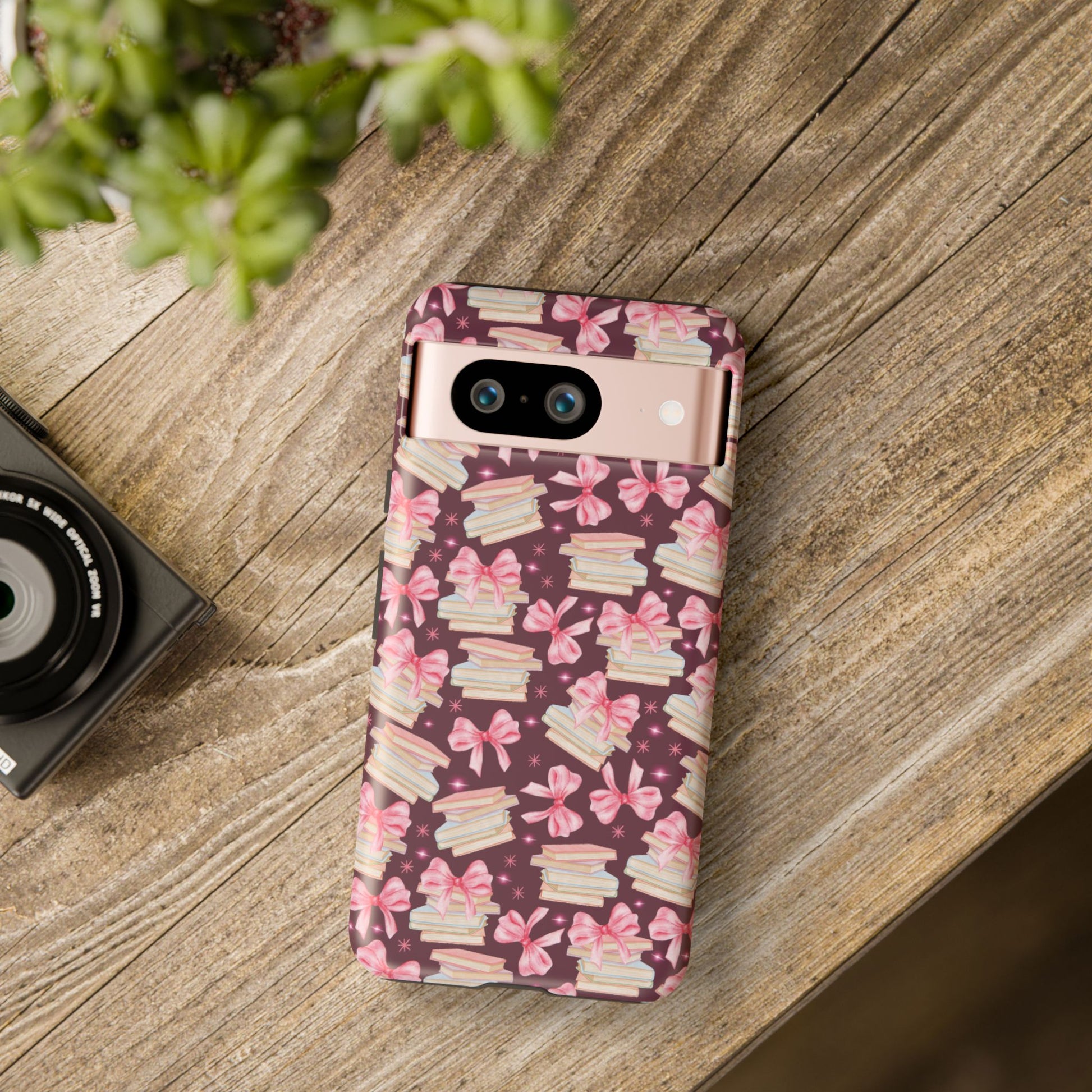 Coquette Pink Bows & Books Phone Case for iPhone 16 15 14 13 12  21 23 Samsung, and Pixel | Stylish Protective Cover Gift for Her Perfect for Floral Lover