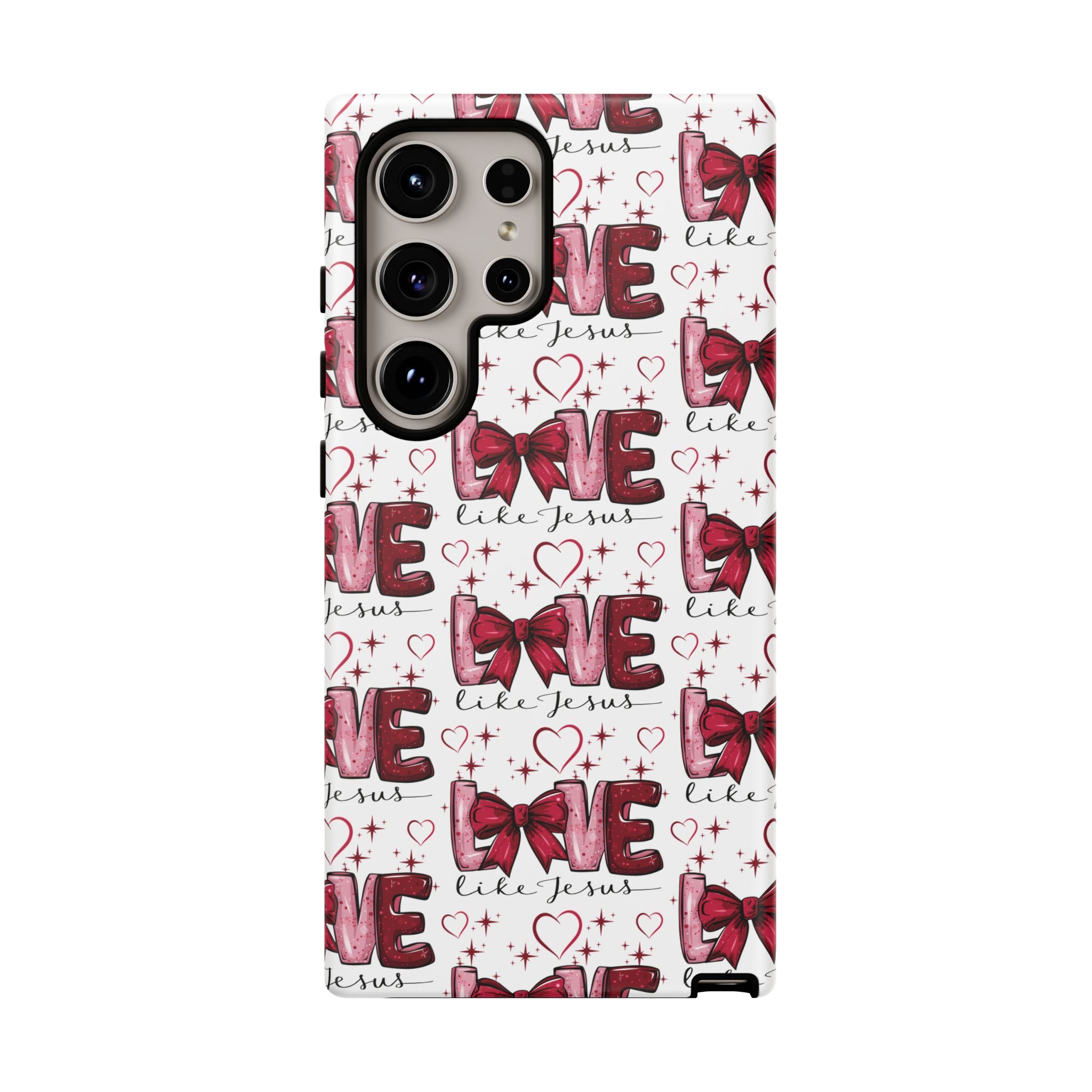 Love Like Jesus Red Bows and Hearts—Tough, Faithful Phone Cases & Religious iPhone Accessories: Protect Your Device & Show Your Faith