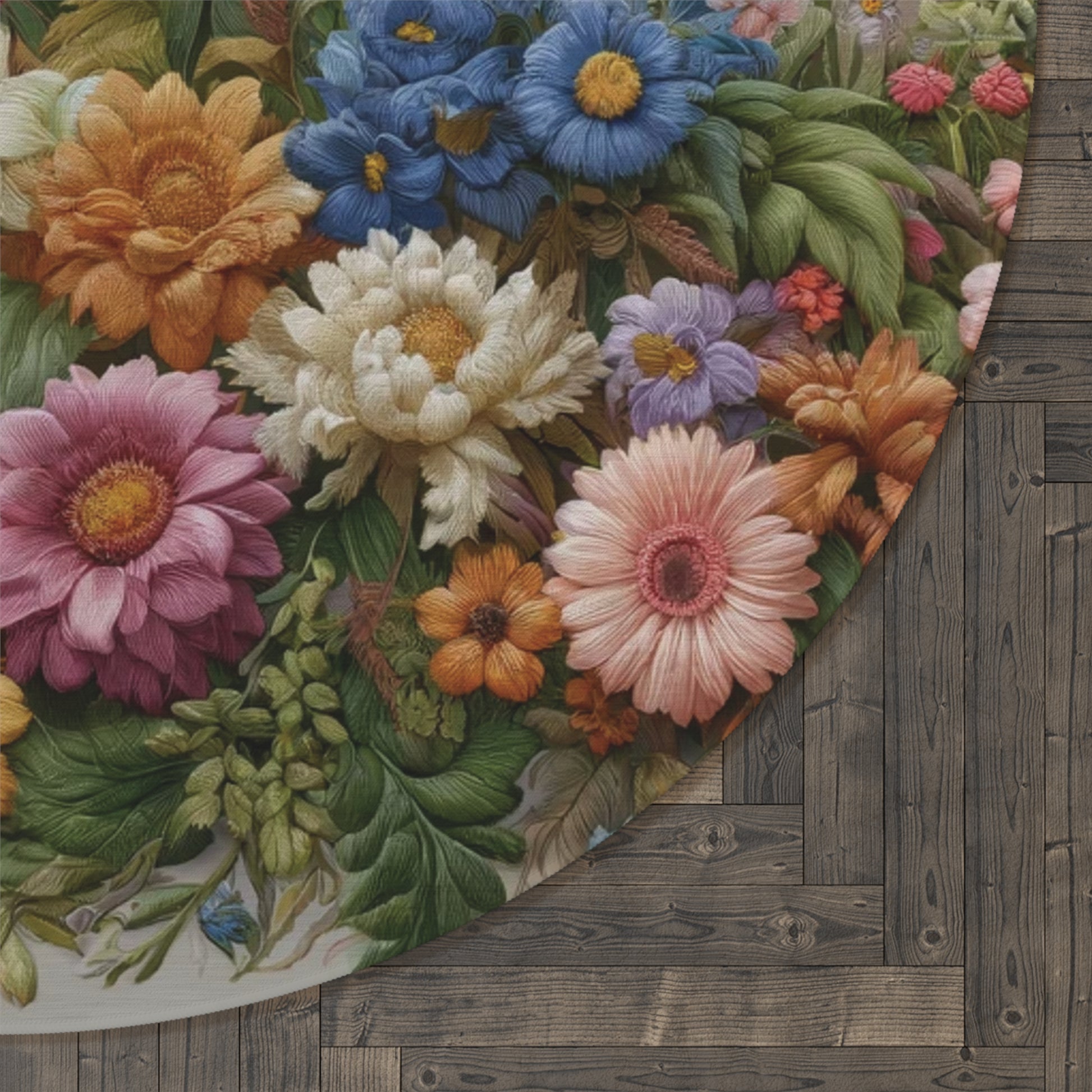 New House Elegant Floral Symphony Round Rug Ideal for Bedrooms, Hallways, and Home Offices Featuring Luxurious Design interior Livingroom.