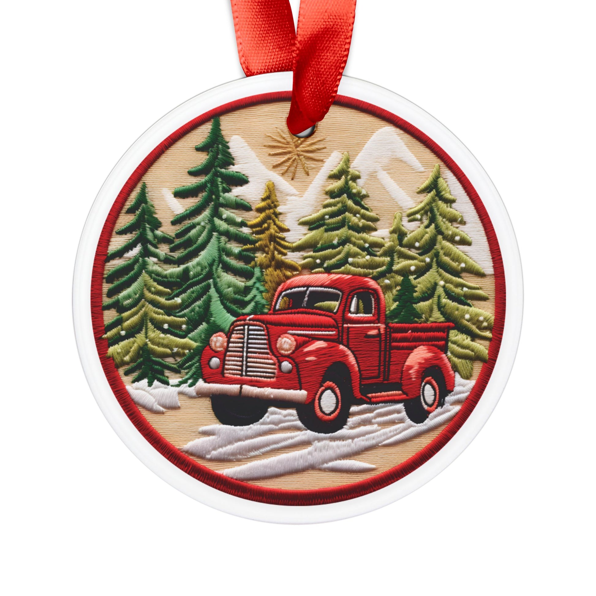 Christmas RED Pickup Ornament 3D Illusion Acrylic with Ribbon Festive Holiday Décor, Perfect Gift for Tree, Home, Office | Unique Christmas Decoration Holiday Keepsake Ideal for Tree Trimming and Gift Giving - MRSBYVALLE
