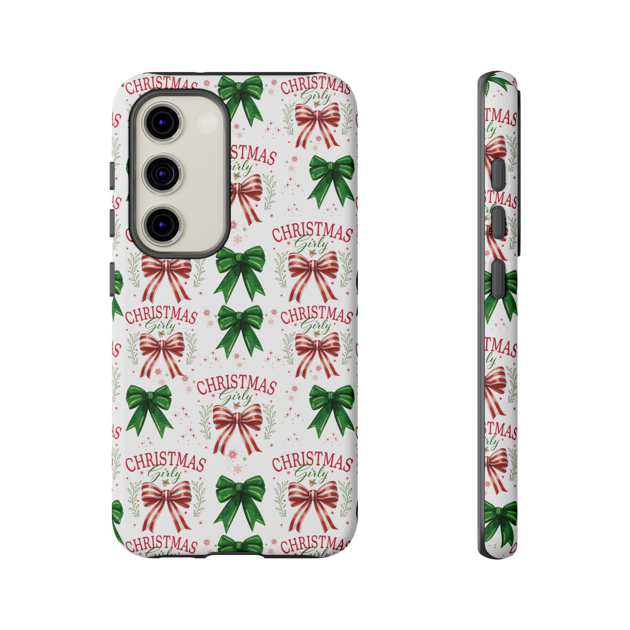 Girly Christmas Coquette Bows Pastel Phone Case for iPhone 17 16 15 23 Samsung, and Pixel | Stylish Protective Cover Gift for Her Perfect for Floral Lover