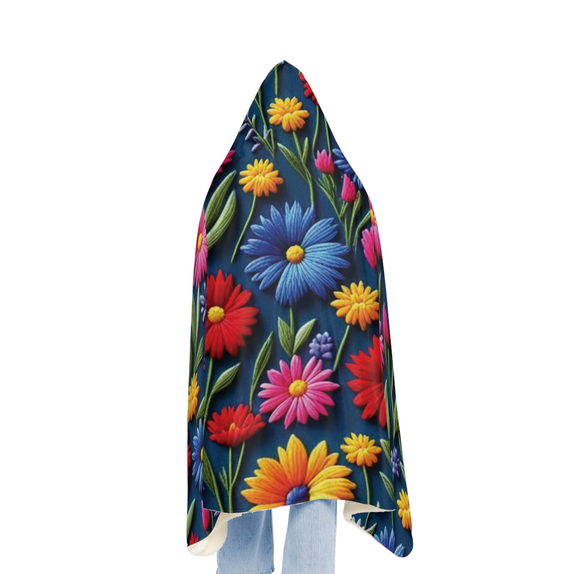 3D Illusion Wildflower Hooded Snuggle Blanket Cozy Throw for Her, Soft Winter Comfort, Relaxation, Movie Nights, Unique Floral Gift for Mom Housewarmimg