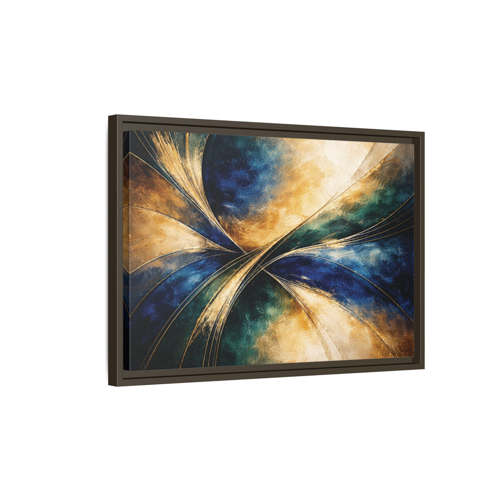 Gilded Convergence  Luxe NeoDeco Blue & Gold Abstract Wall Art Framed