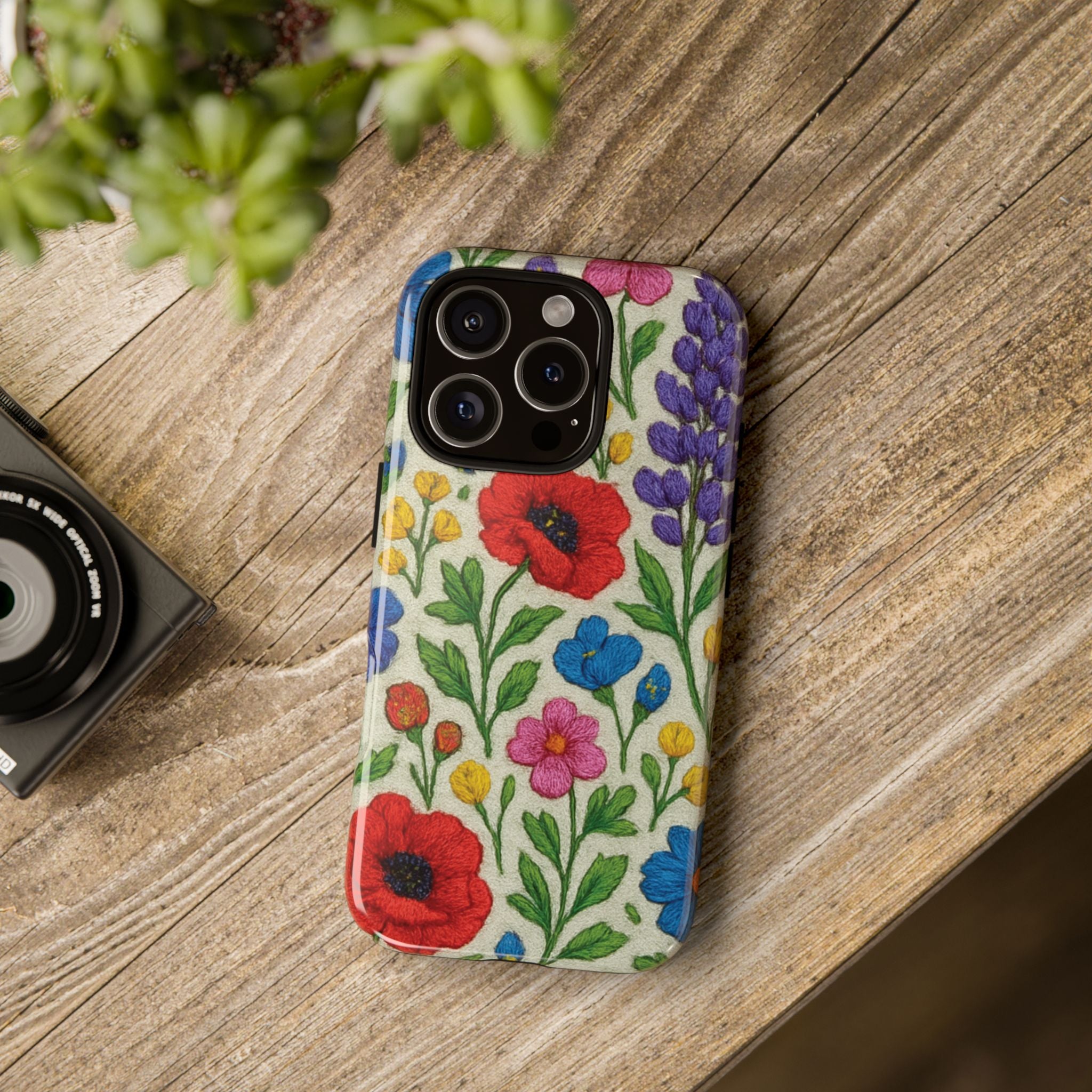 Bright 3D Illusion Wildflower Phone Case Cute Floral Design in Red, Pink, Blue – Aesthetic Protective Case for iPhone and  Android