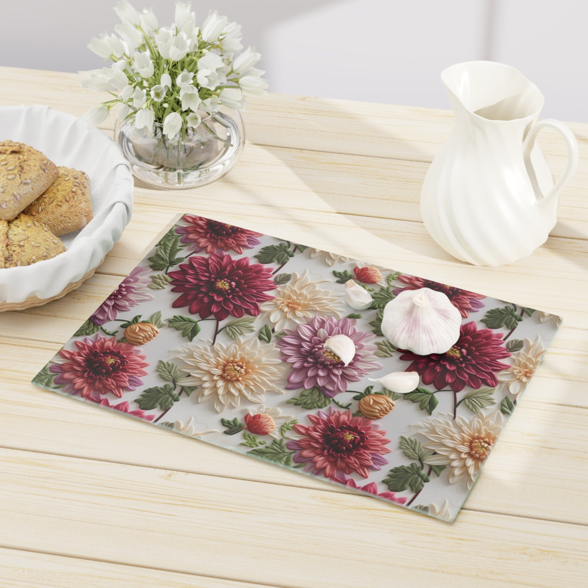 Elegant Fall Floral Glass Cutting Board Premium Autumn-Inspired Kitchen Decor & Gift | Durable, Heat-Resistant Tempered Glass | Perfect for Cooking & Serving - MRSBYVALLE