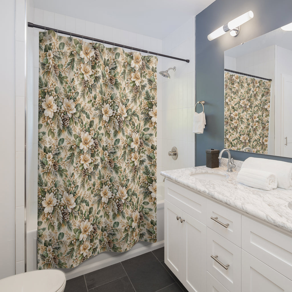 Sage Green & Champagne Floral Shower Curtain