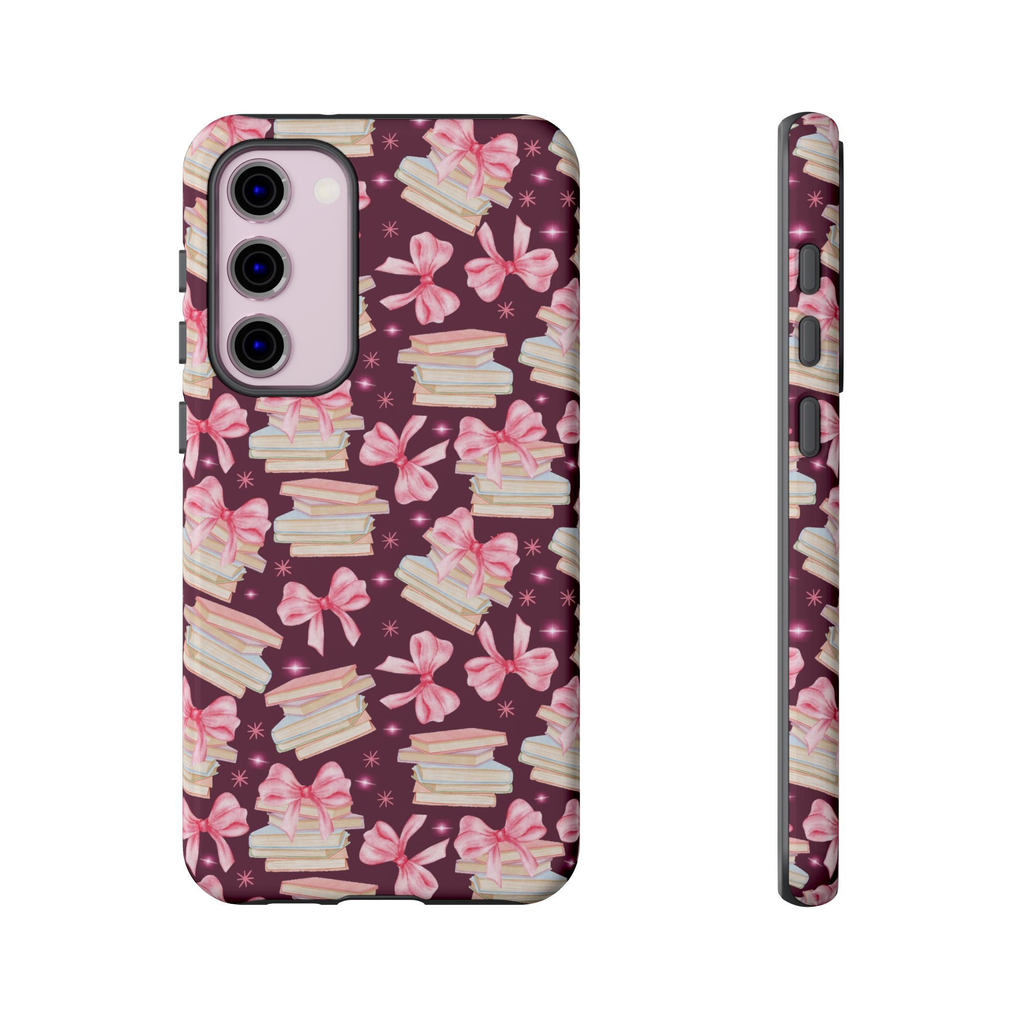 Coquette Pink Bows & Books Phone Case for iPhone 17 and Samsung, Pixel | Stylish Protective Cover Gift for Her Perfect for Floral Lover
