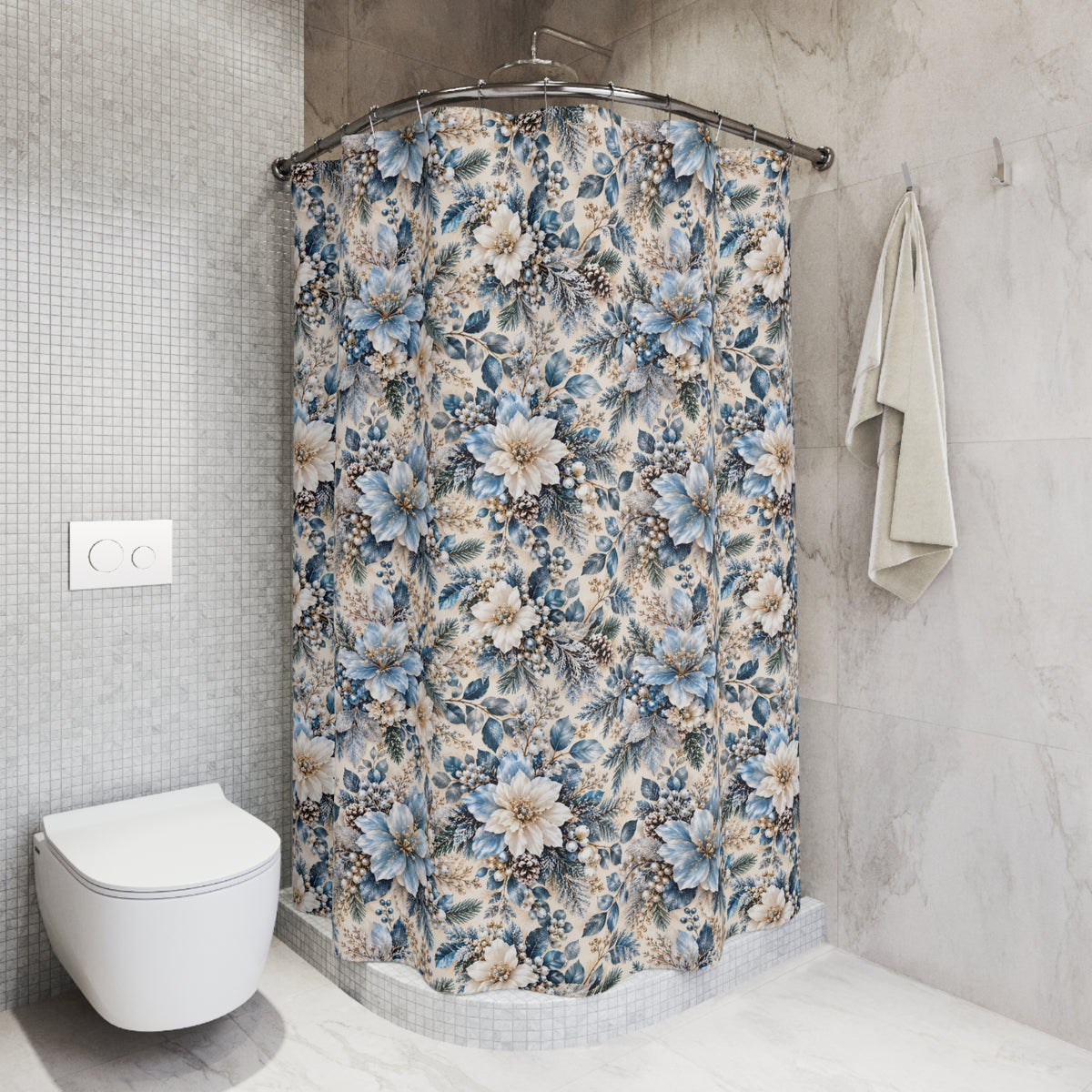 Icy Blue Floral Shower Curtain
