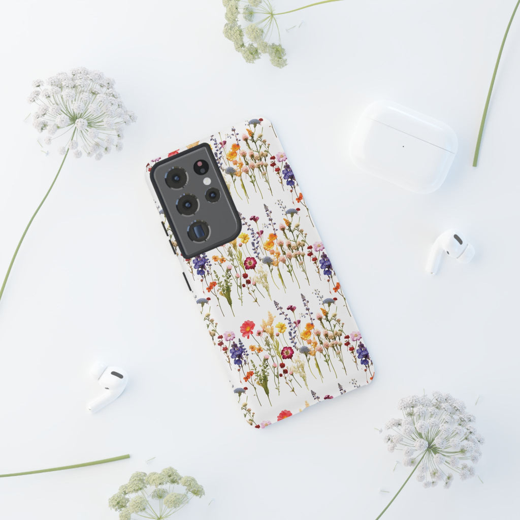 White Best Phone Case Press Flowers Floral 3D Illusion Luxury Tough Case Floral Elegant Durable Stylish for Modern Devices iPhone 17, 16, 15, Samsung iPhone Samsung Accessory Gift for Her
