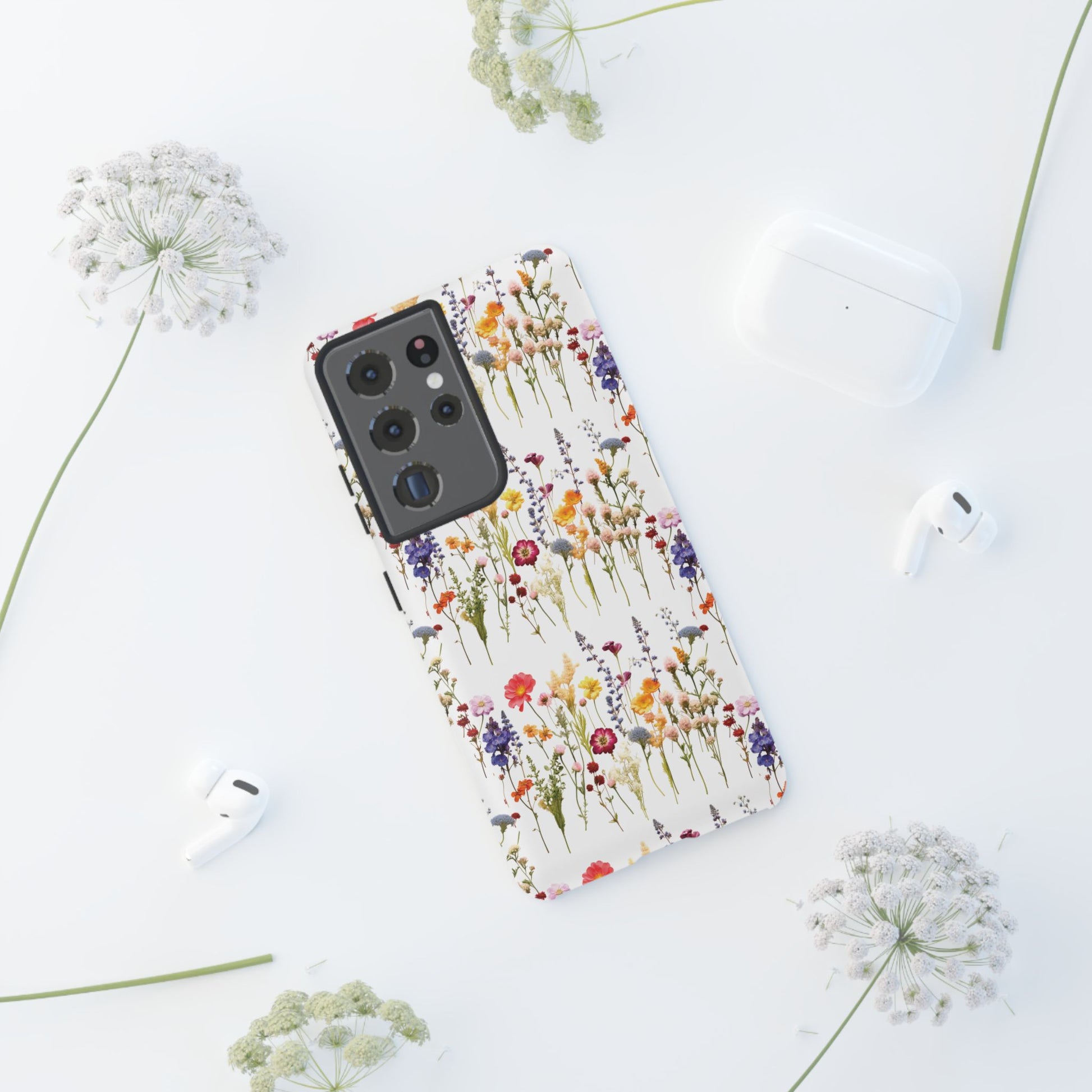 White Best Phone Case Press Flowers Floral 3D Illusion Luxury Tough Case Floral Elegant Durable Stylish for Modern Devices iPhone 17, 16, 15, Samsung iPhone Samsung Accessory Gift for Her
