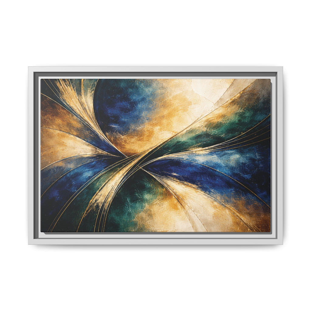 Gilded Convergence  Luxe NeoDeco Blue & Gold Abstract Wall Art Framed