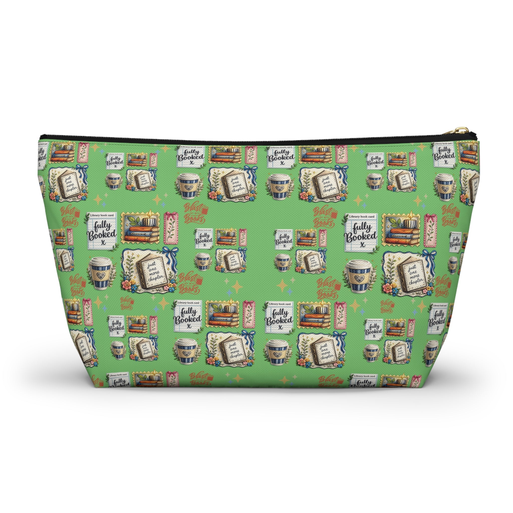 Booked and Coffee Accessory Pouch — T‑Bottom Booklover Zipper Pouch Makeup