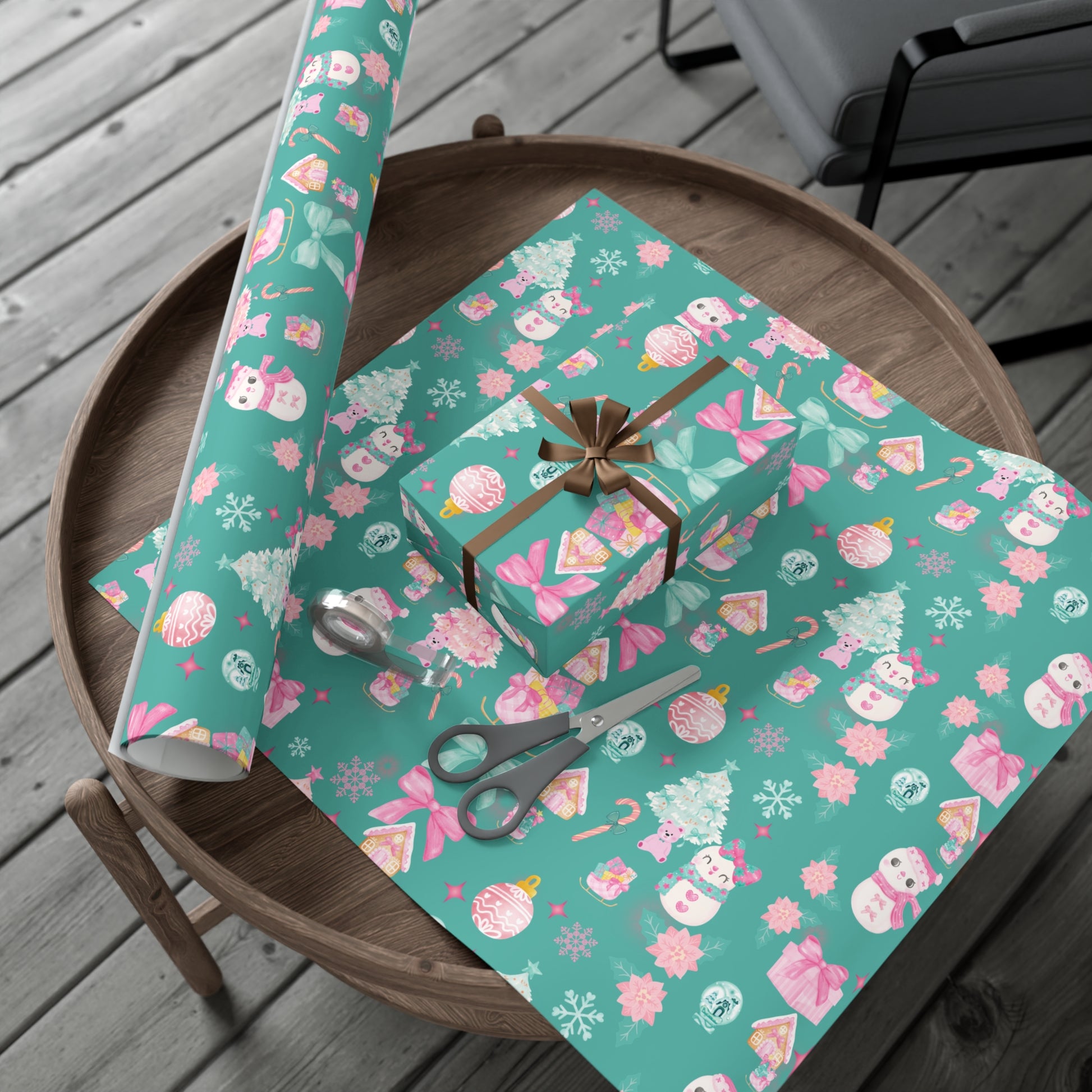 Glam Christmas Wrapping Paper  Pink Turquoise Holiday Gift Wrap, Festive Fun Design for Stylish Presents, 3 Size Options Available Gift Mom