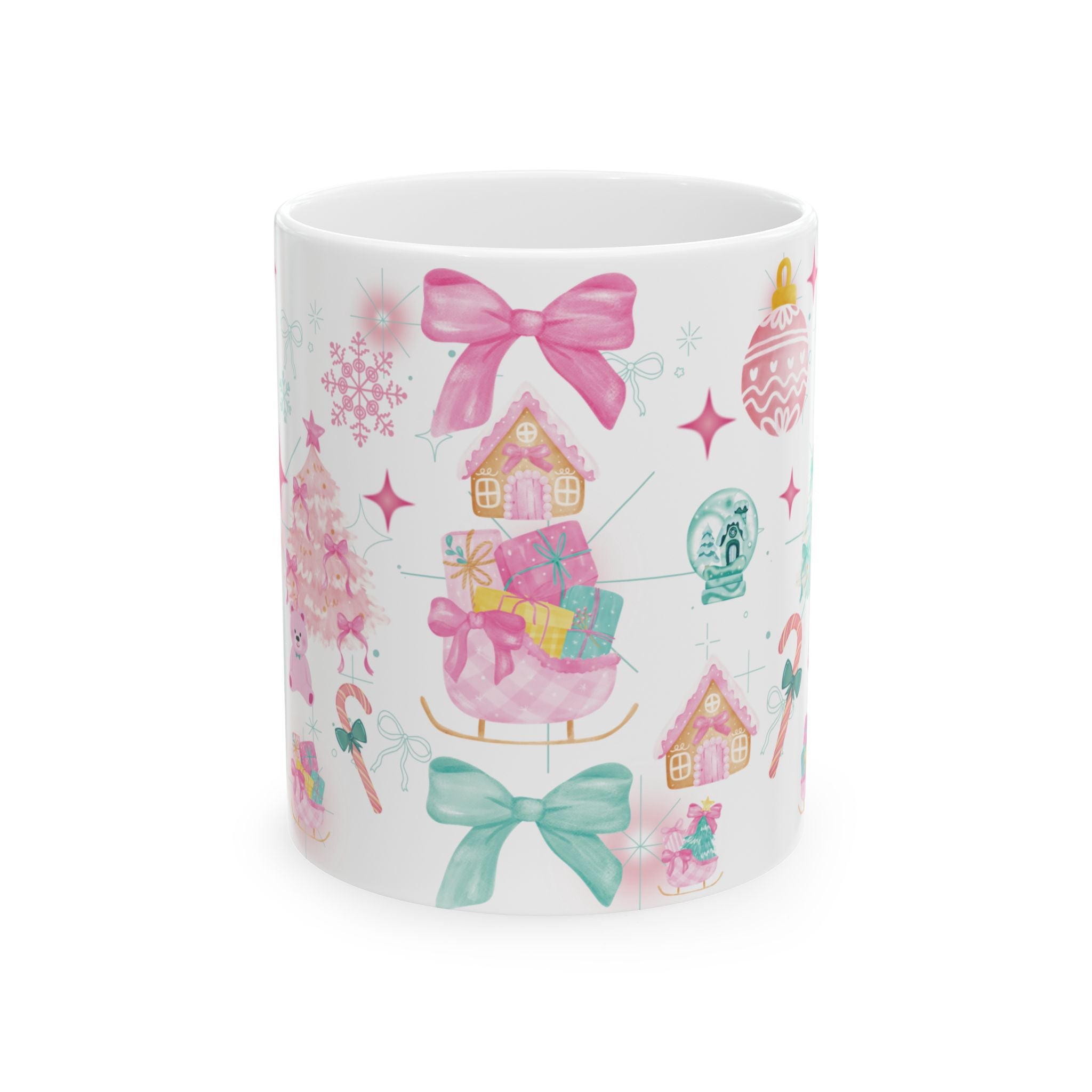 Glam Christmas Mug  Pink  Turquoise Holiday Coffee Cup, Festive Ceramic Mug in 11oz  15oz, Chic Gift for Hot Cocoa or Morning Lattes Mom