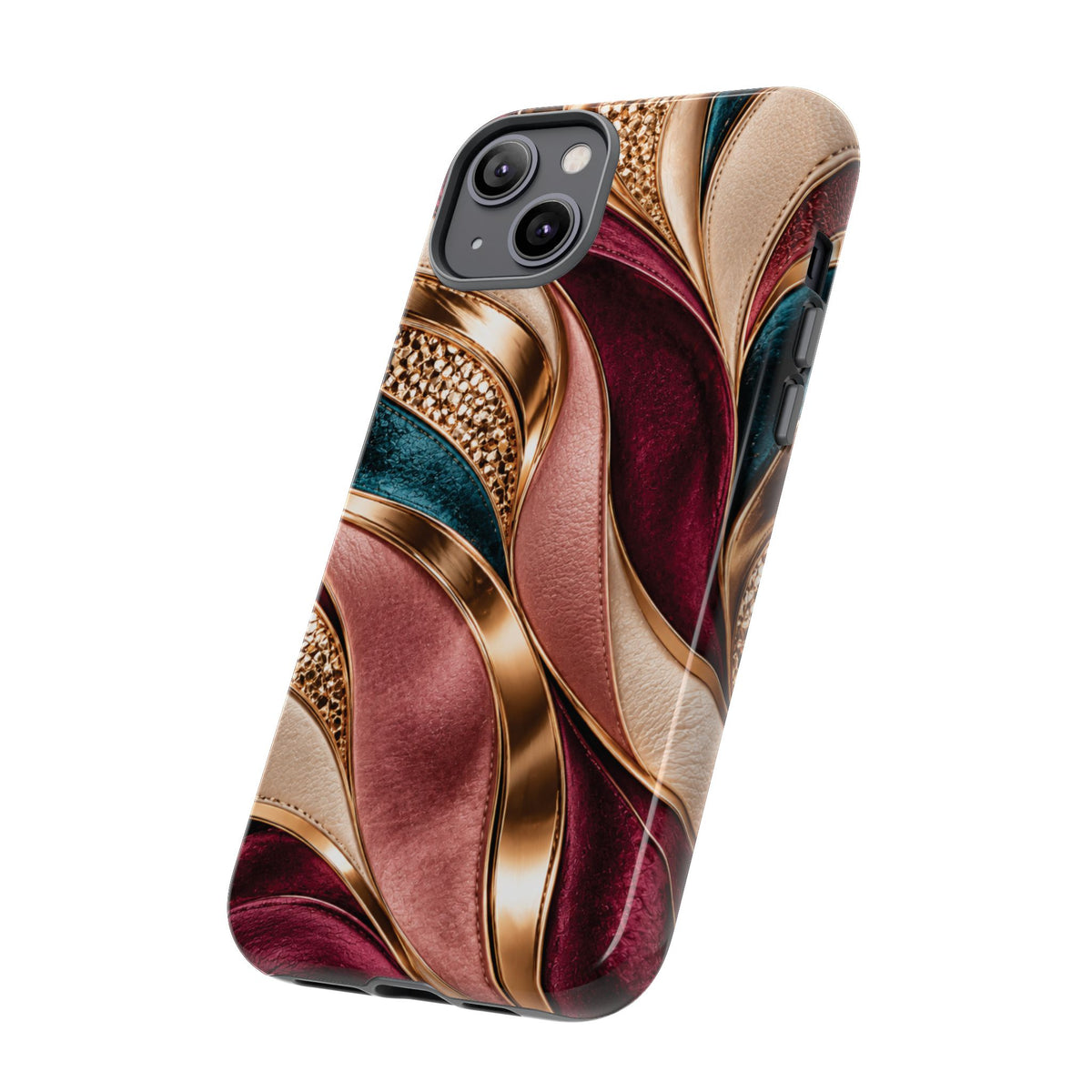 Lux Marble Waves Phone Case Metallic Burgundy, Teal Gold Protective Cover iPhone 18