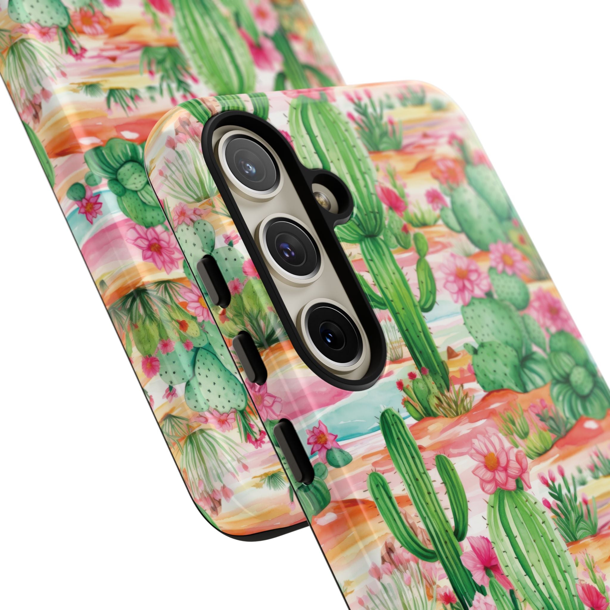 Pink and Mint Green Cactus Phone Case - Tough, Stylish Cover with Cactus Flowers | Durable Protection for iPhone & Android | Fresh Nature-Inspired Design!