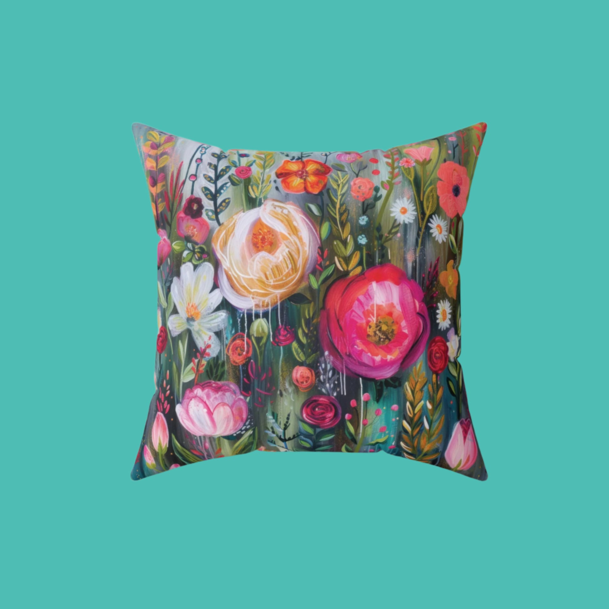 Watercolor Boho Floral Square Pillow Soft, Durable 100% Polyester Cover with Double-Sided Print, Stylish Home Decor Accent, Concealed Zipper, Ideal for Living Room or Bedroom Throw Pillow for Boho-Inspired Home Décor Bridal Shower - MRSBYVALLE