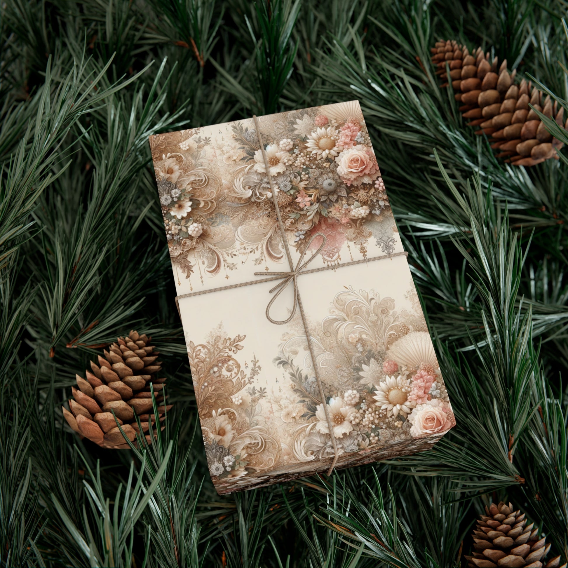 Elegant Vintage Lace Floral Symphony Timeless Wrapping Paper Perfect for Weddings, Bridal & Baby Showers Eco-Friendly, All Occasion.