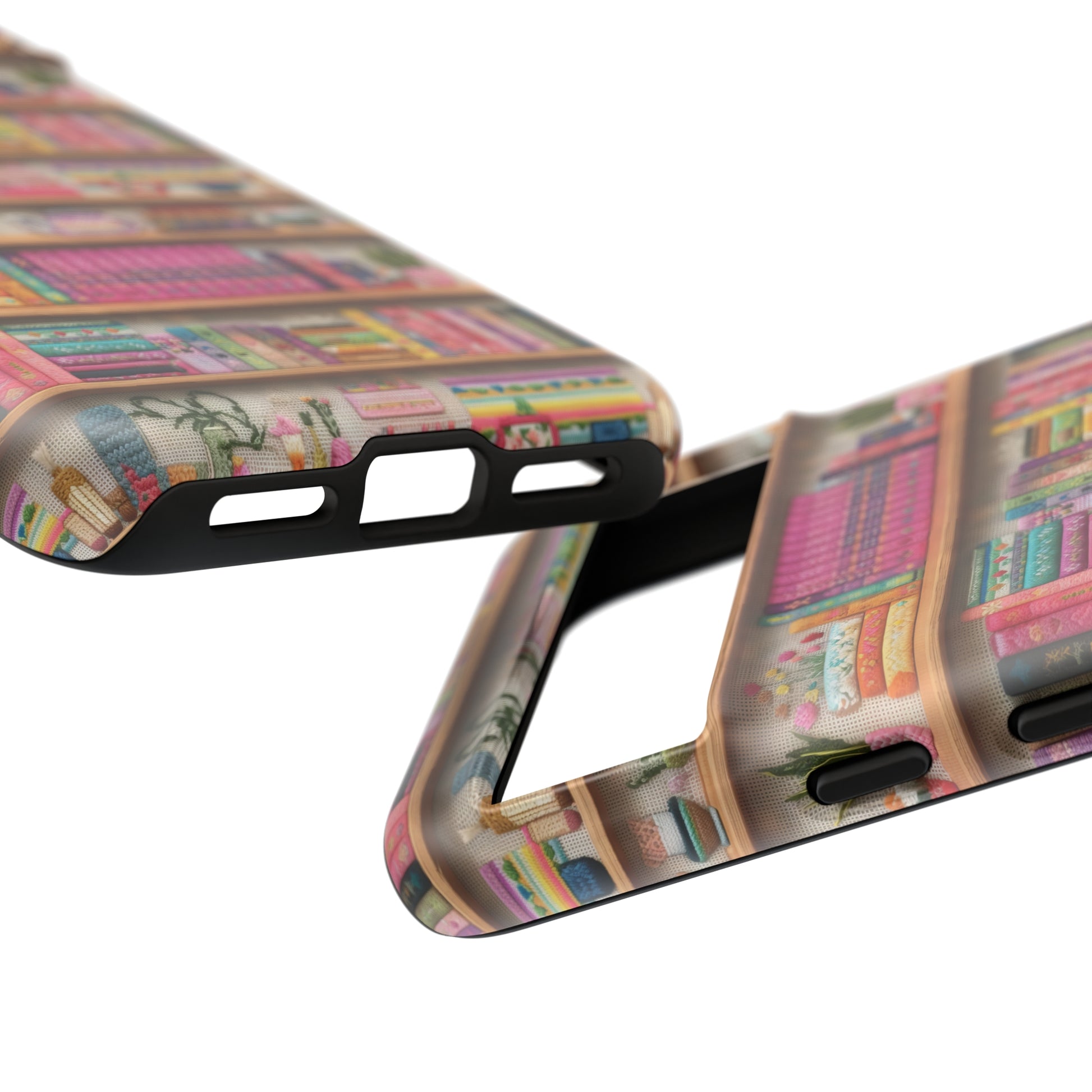 Phone Case 3D Illusion Books & Shelf Embroidery Design with Vibrant Colors Gift for Her Phone 15, Samsung iPhone Samsung Gift for Her Case iPhone 15, Samsung iPhone Samsung Accessory Gift for Her.