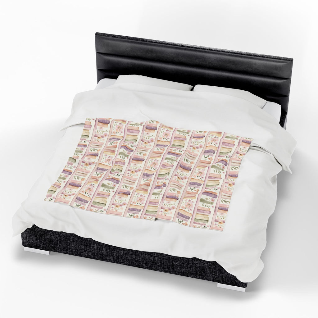 Couverture douillette en velours fleuri « Lavender Books » pour coin lecture