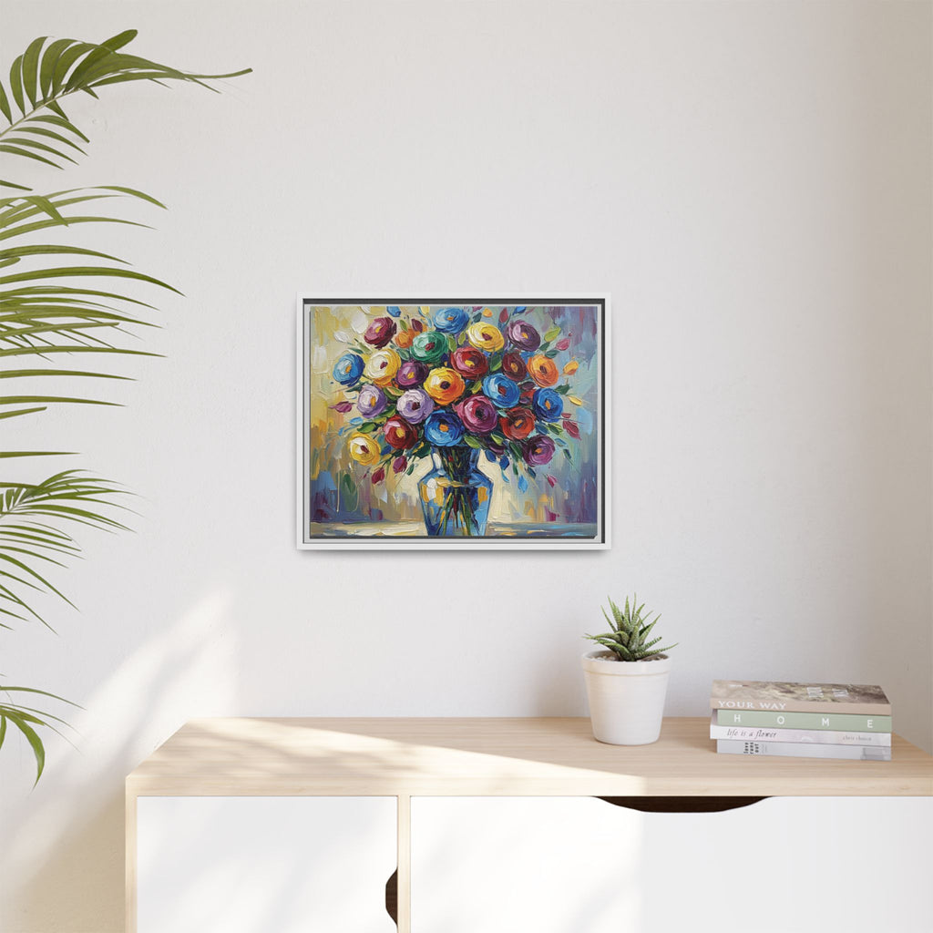 Impression sur toile bouquet floral aquarelle - Tableau mural encadré mat - Illusion de peinture à l'huile vibrante