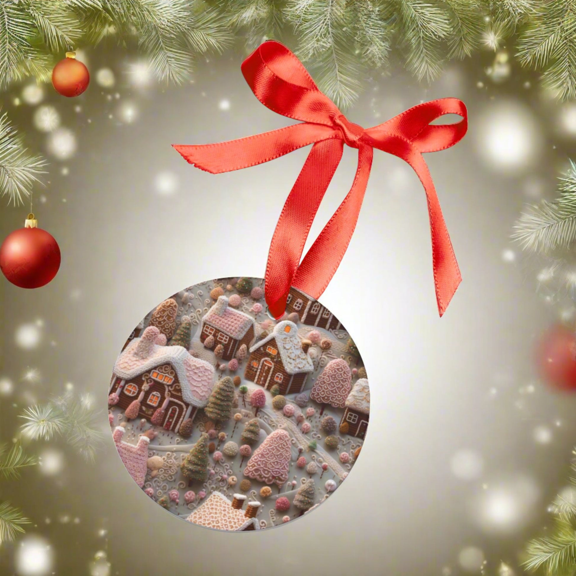 Gingerbread Houses Christmas Acrylic Ornament Elegant Design Ornament with Ribbon Perfect Christmas Decoration | Durable Holiday Keepsake | Charming Winter Design | Ideal for Tree Trimming and Gift Giving - MRSBYVALLE