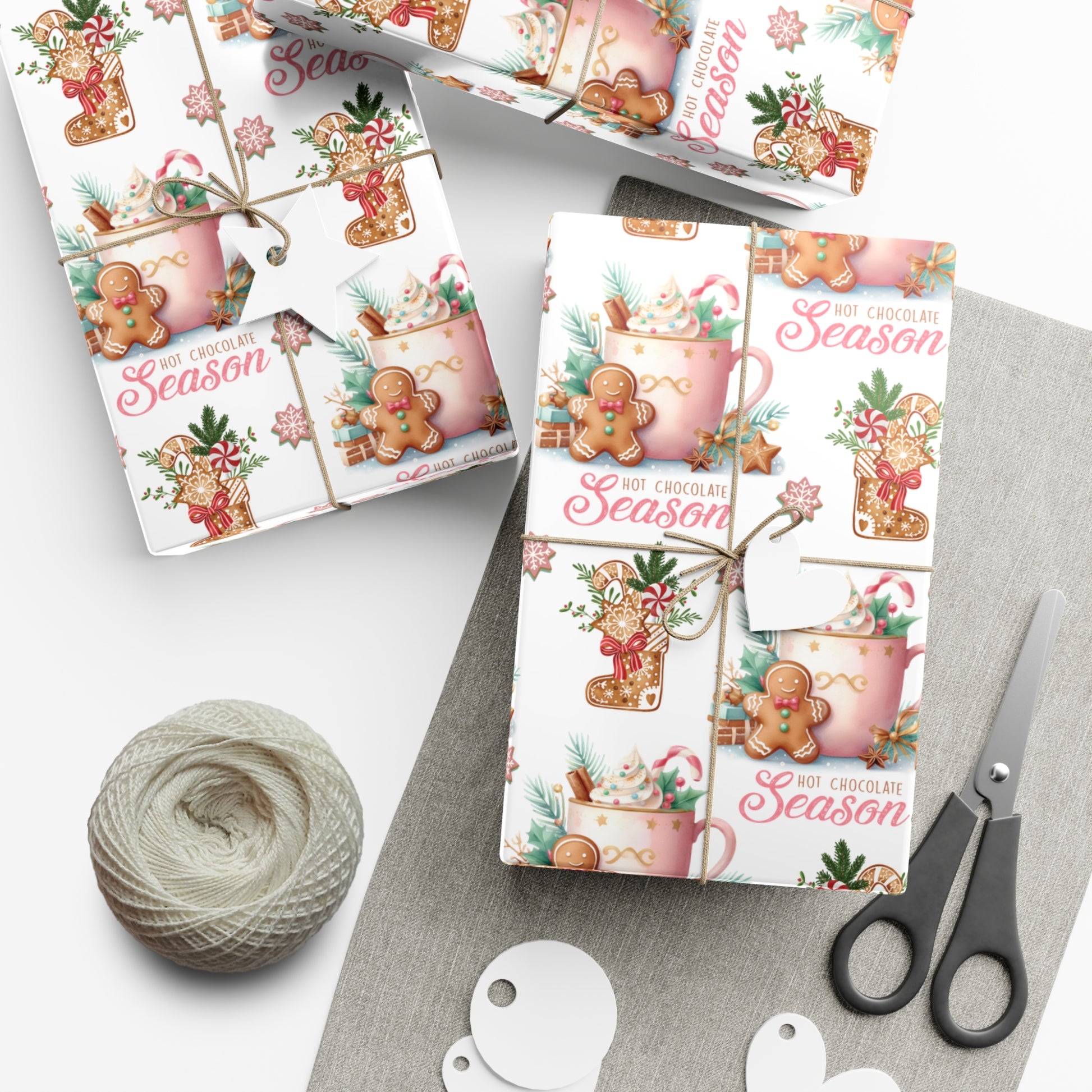 Enchanting Gingerbread with Hot Chocolate Season Pink Wrapping Paper | Festive & Cozy Holiday Gift Wrap | Perfect for Christmas Presents, Seasonal Celebrations, and Winter Wonderland Themes Christmas - MRSBYVALLE