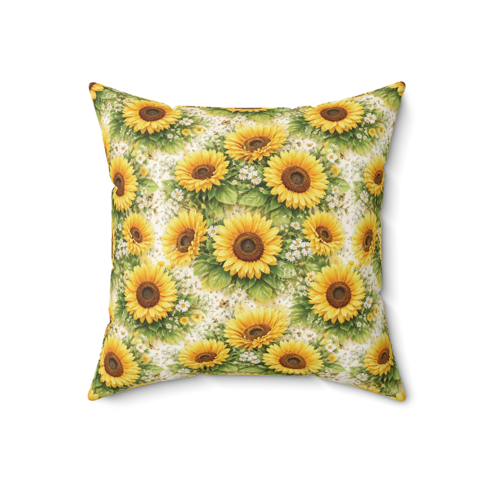 SunFlowers Vintage Tablecloth Square Pillow — Elegant Decorative Throw Pillow