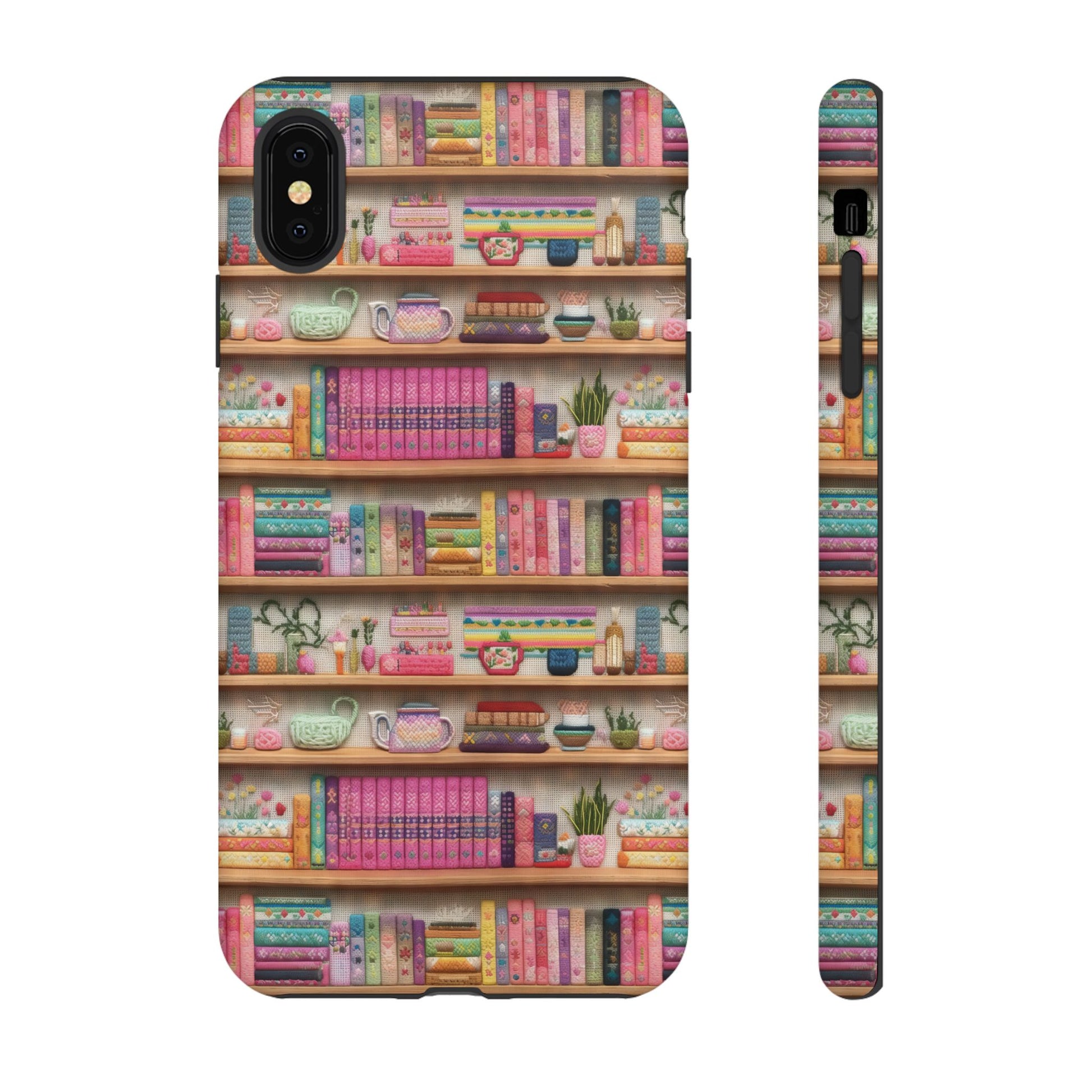 Whimsical 3D Embroidery Illusion Books on Pastel Shelves Phone Case for iPhone, Samsung & Pixel: Unique Accessory for Literary Enthusiasts Gift for Her Perfect for Floral Lover