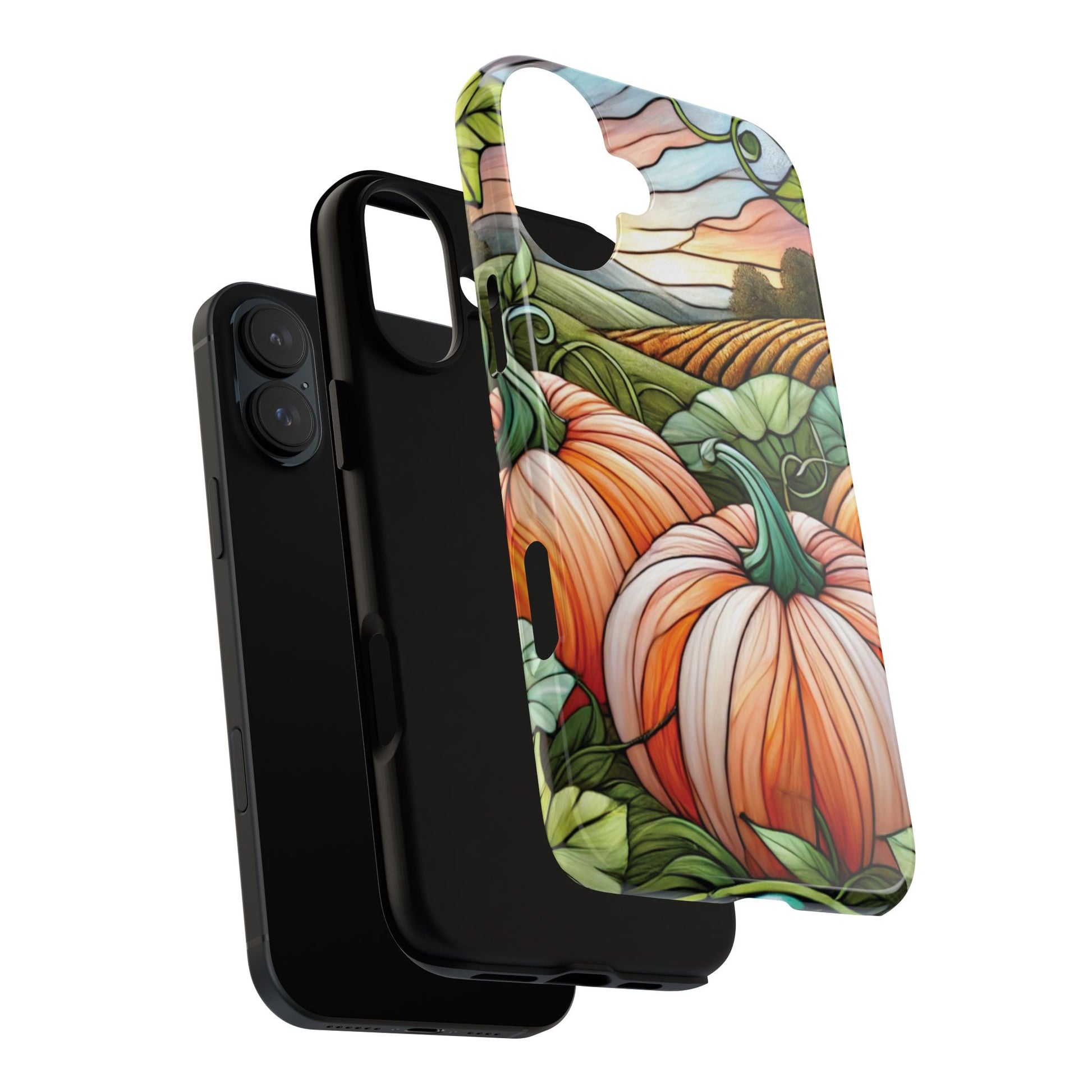Pumpkins Phone Case Fall Faux Stained-Glass Thanksgiving Cover Pumpkin Lovers Gift for Galaxy S 24 23 22 21 Pixel 5 6 7 8 iPhone 17 , 16 15 14 13 12 Samsung iPhone Samsung Gift for Her