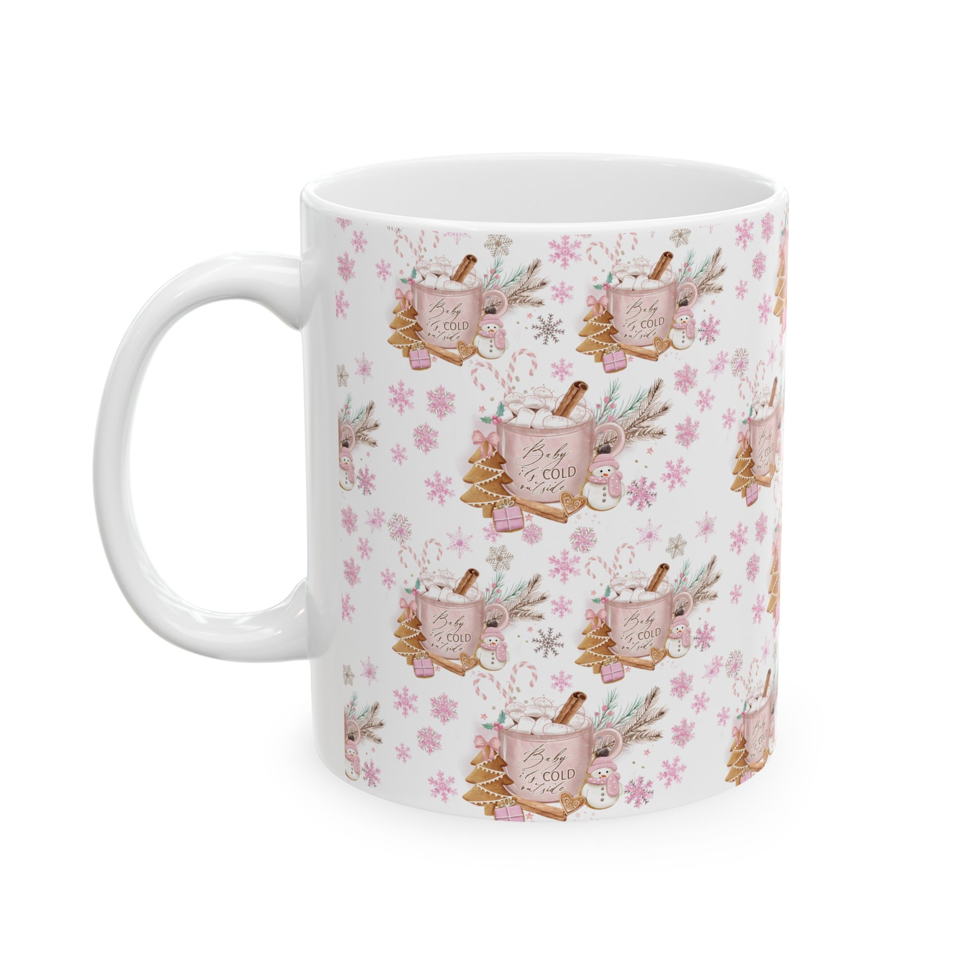 Pink Baby it's Cold Outside Coffee Ceramic Mugs Perfect for Your Morning Brew | 11 oz & 15 oz Sizes Floral Mug for Tea, Cocoa, and More Unique Bohemian Design Gift for Nature Lovers - MRSBYVALLE