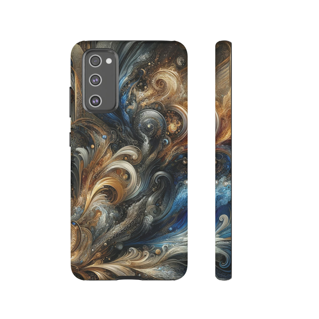 Gold and Navy Art Design Luxury Phone Tough Case Floral Elegant Durable Stylish for Modern Devices iPhone 15, Samsung iPhone Samsung Accessory Gift for Her.