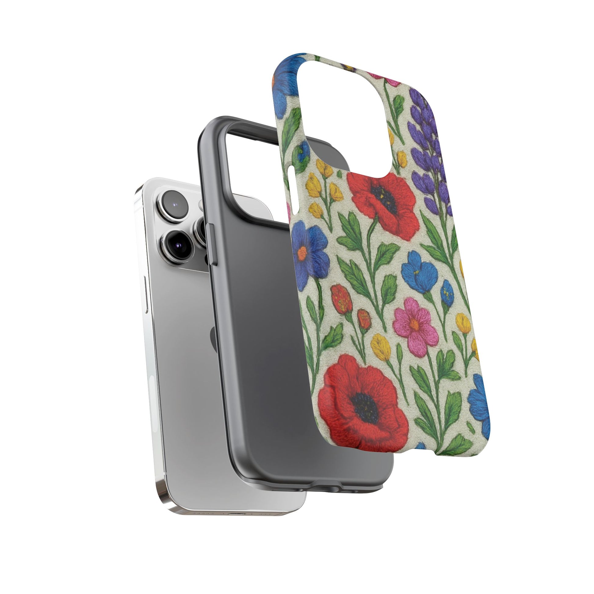 Bright 3D Illusion Wildflower Phone Case Cute Floral Design in Red, Pink, Blue – Aesthetic Protective Case for iPhone and  Android