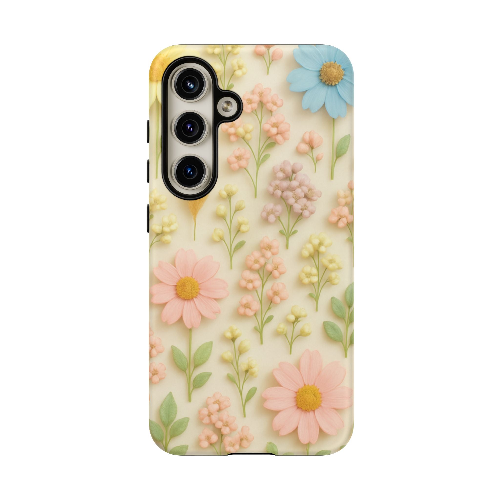 Pastel Dried Flowers Illusion Phone Case 3D Realistic Pressed Floral Design, Bright Botanical Aesthetic, Soft Nature-Inspired CoveriPhone & Galaxy