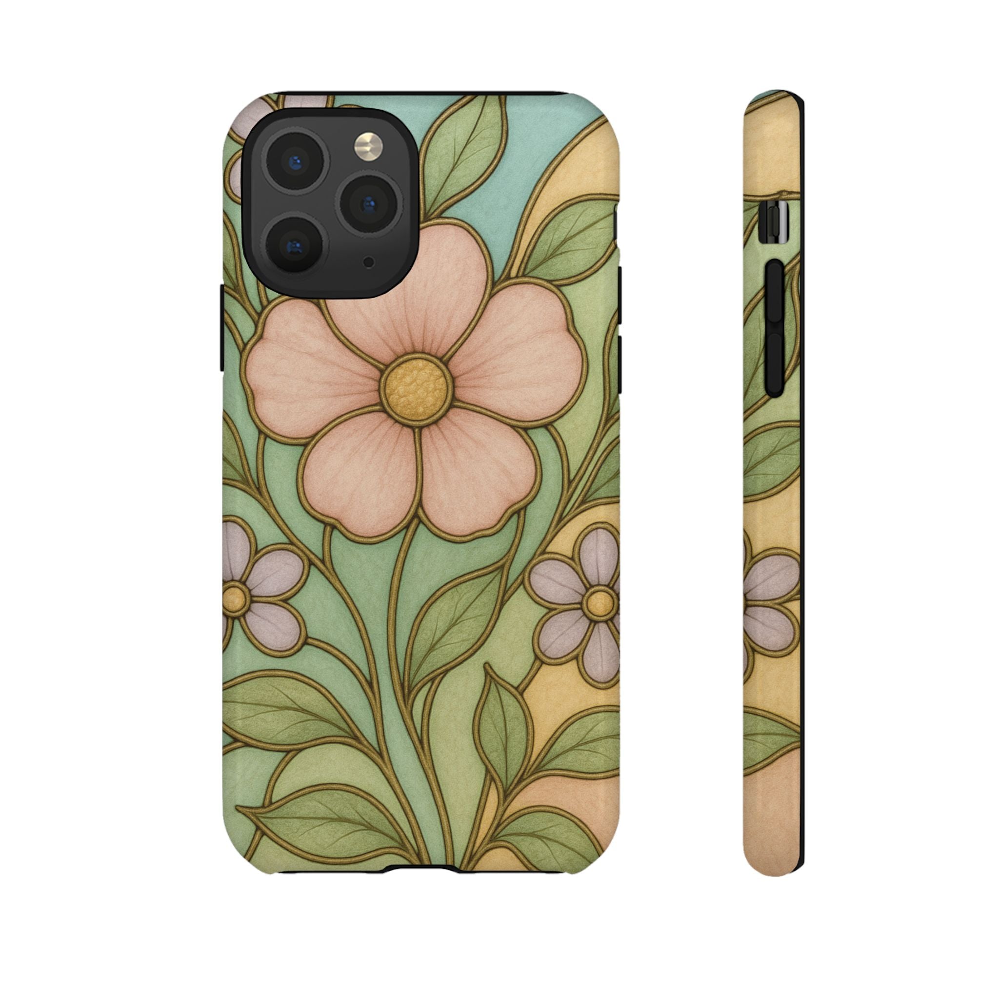 Pastel Pink, Yellow Stain Glass Illusion Floral Phone Case  Romantic Cottagecore Aesthetic, Soft Botanical Design, Protective Gift for Her, Fits iPhone & Samsung Models