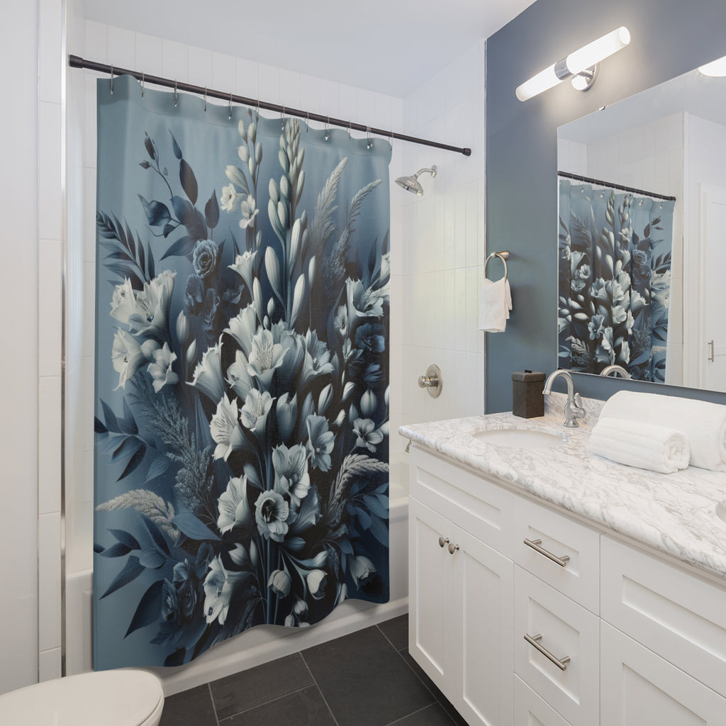Navy Shower Curtain 3D Floral Illusion Shower Curtain Elegant Modern Bathroom Decor, Luxurious Home Bathroom Decor Perfect Home 71x74 Housewarming New House Gift Newlywed Wedding Gift.