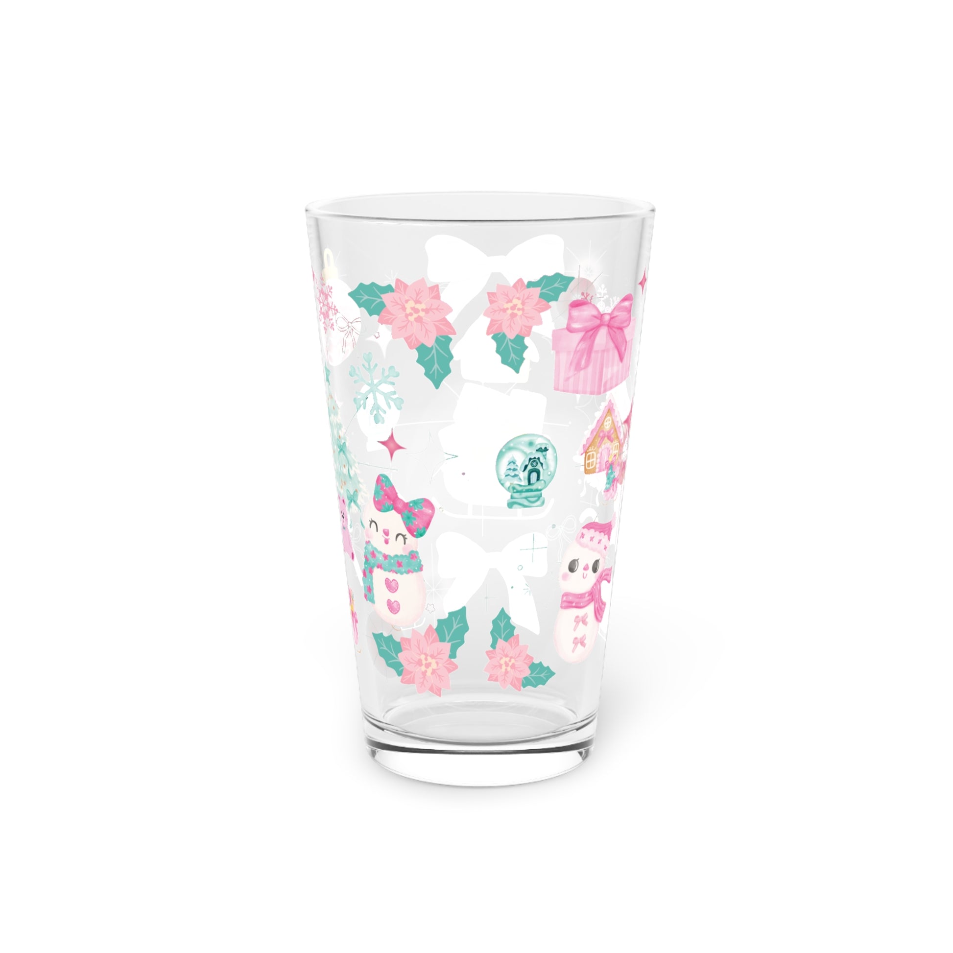 Pink and Turquoise Christmas 16oz Glass  Glam Holiday Drinkware for Cocktails, Iced Coffee, or Cocoa with Stylish Festive Perfect Gift for Her