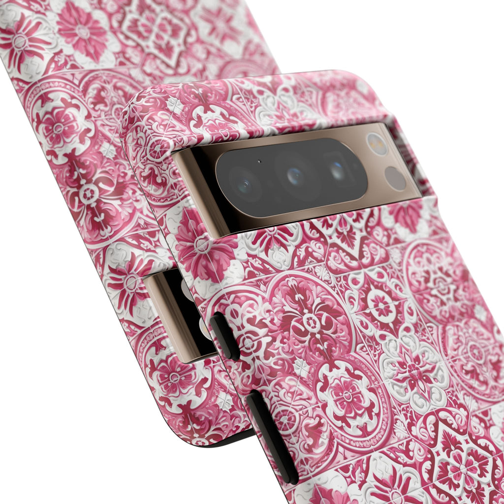 Pink and White Mediterranean Tile Design Phone Case - Stylish, Protective Cover for All Models Gift for Mom Accessory Gift for Her