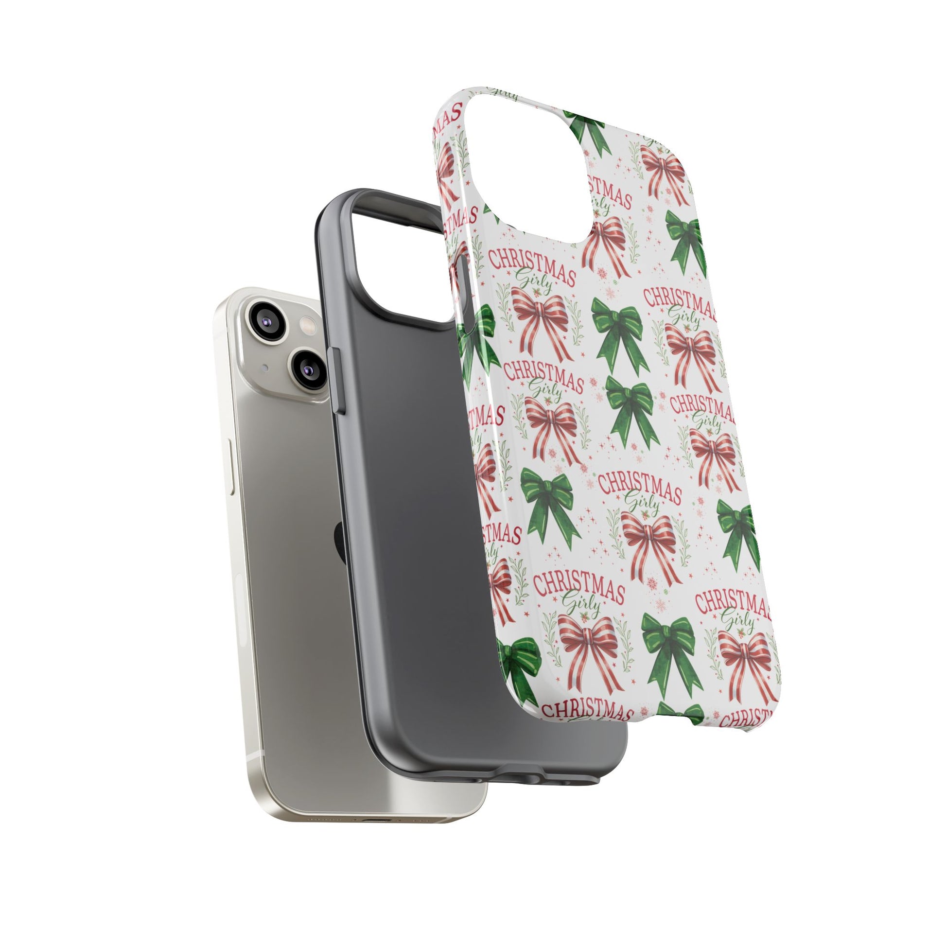 Girly Christmas Coquette Bows Pastel Phone Case for iPhone 17 16 15 23 Samsung, and Pixel | Stylish Protective Cover Gift for Her Perfect for Floral Lover