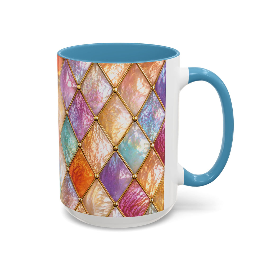 Colorful Jewel-Quilt Accent Coffee Mug — Vibrant Stained-Glass Pattern (11/15oz) Gift for her