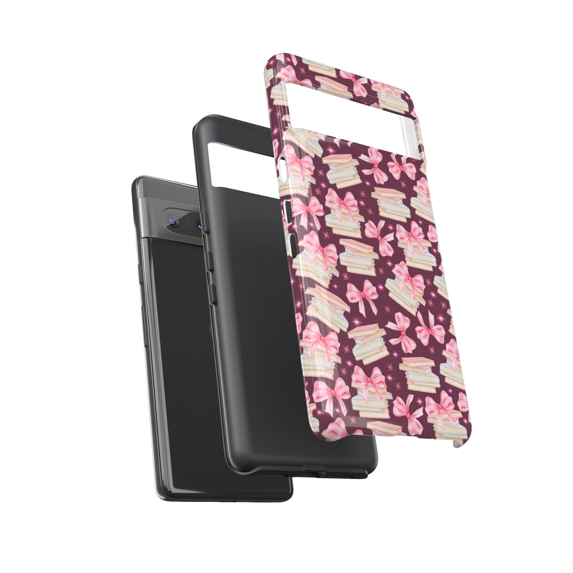 Coquette Pink Bows & Books Phone Case for iPhone 16 15 14 13 12  21 23 Samsung, and Pixel | Stylish Protective Cover Gift for Her Perfect for Floral Lover